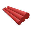 Three red uPVC rods in stepped diameters on white, round cut ends to the right