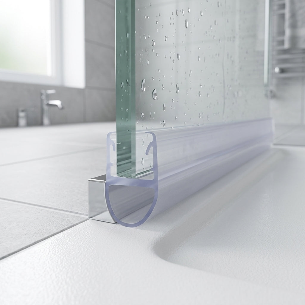 Shower screen seal installed on glass panel - Shower Screen Seal - Fits 4-6mm Glass - Fits 3mm to 7mm Gaps