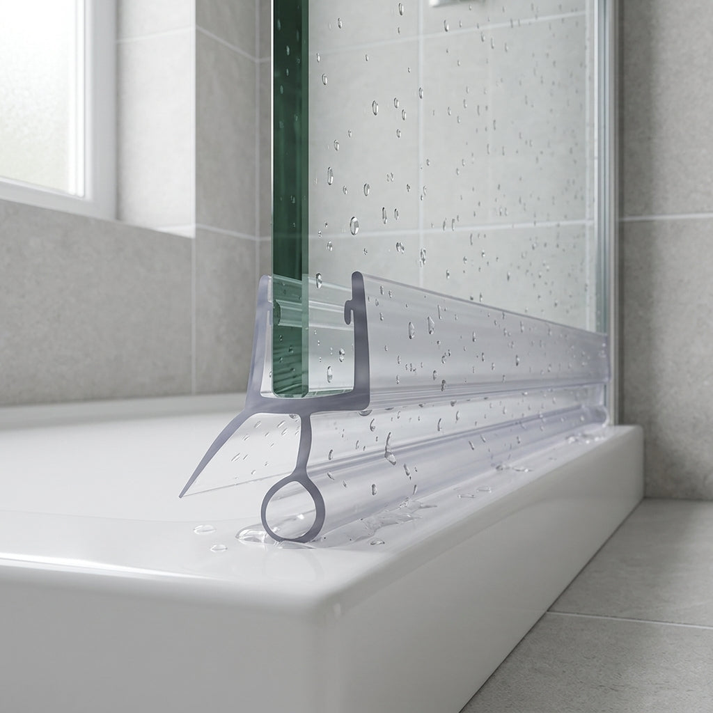 Shower screen seal installed on glass panel - Shower Screen Seal - Fits 4-6mm Glass - Fits 7mm to 12mm gaps