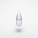 Clear seal offcut end-on on white, small glass channel above a large round hollow bubble