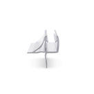 Clear seal offcut end-on on white, glass channel with a sweeping curved foot fin and a straight fin