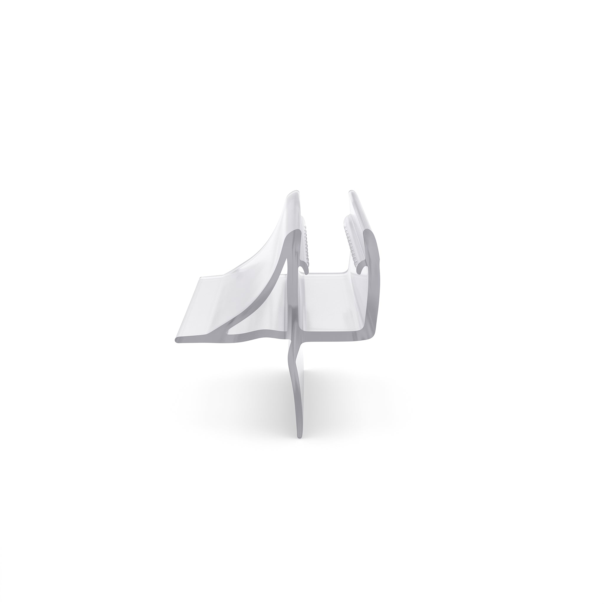 Clear SEAL004 seal cut piece - 17.5mm channel for 4-6mm glass with sweeping foot fin and 12mm straight fin