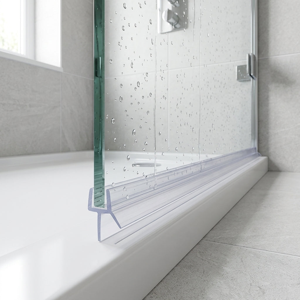 Shower screen seal installed on glass panel - Shower Screen Seal - Fits 4-6mm Glass - Fits 11mm to 16mm gaps
