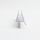 Clear shower seal end-on on white - glass channel with a straight drop fin and a wide angled deflector