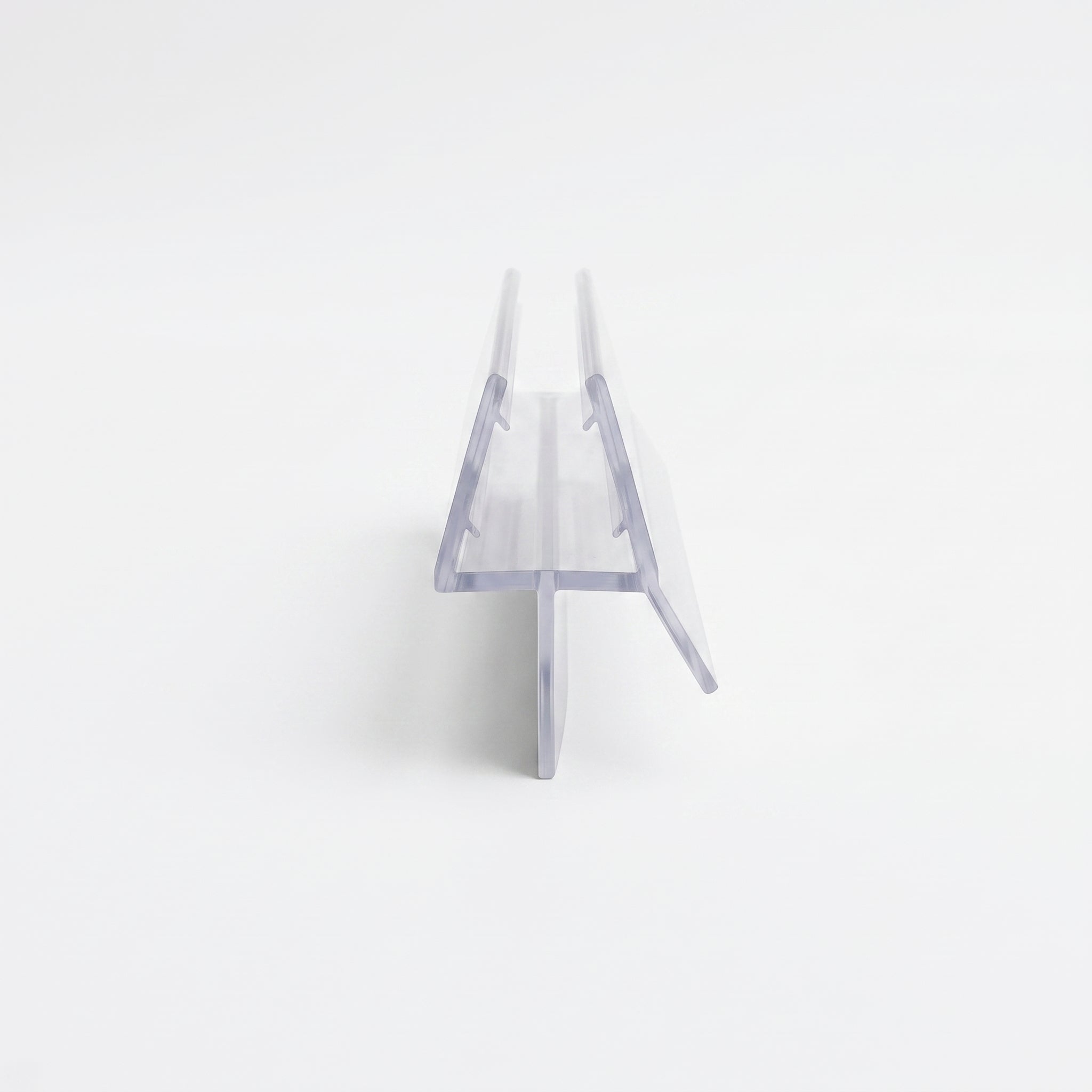 SEAL005 clear shower screen seal profile - 10mm channel for 4-6mm glass with 16mm drop blade and 9mm fin