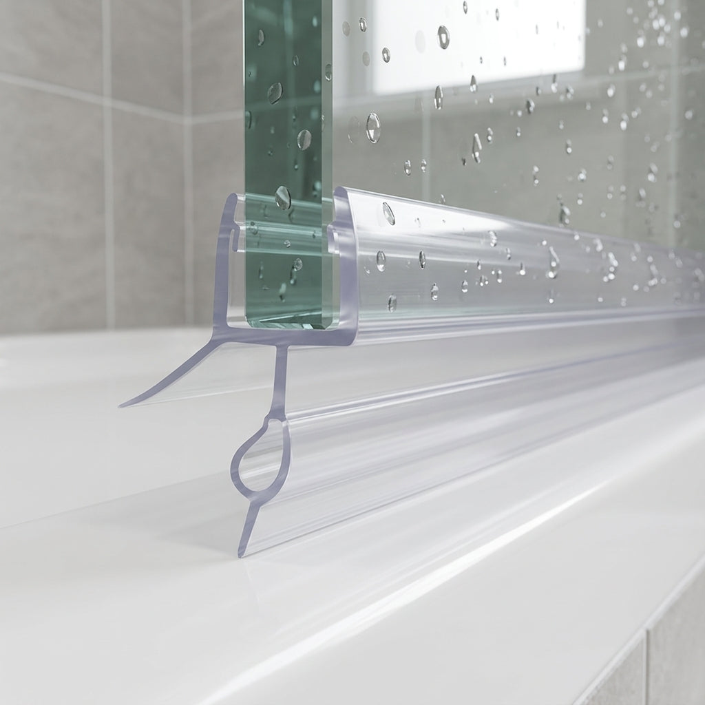 Shower screen seal installed on glass panel - Shower Screen Seal - Fits 4-6mm Glass - Fits 11mm to 16mm gaps