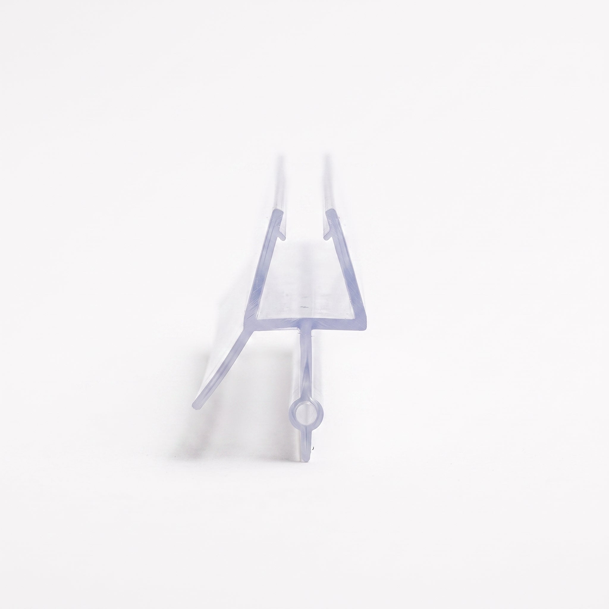 SEAL006 clear shower screen seal profile - 10mm channel for 4-6mm glass with side fin and 16mm bubble drop blade