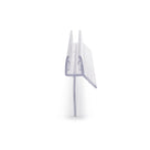 Clear seal offcut on white, glass channel with a long straight fin one side and a short angled fin