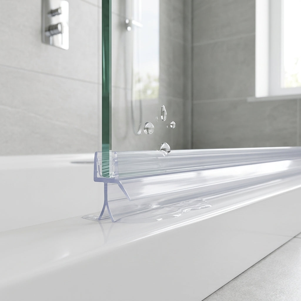 Shower screen seal installed on glass panel - Shower Screen Seal - Fits 8-10mm Glass - Fits 7mm to 12mm gaps