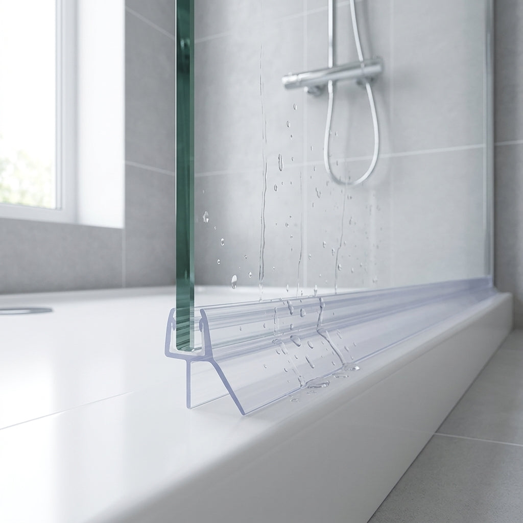 Shower screen seal installed on glass panel - Shower Screen Seal - Fits 4-6mm Glass - Fits 15mm to 20mm gaps