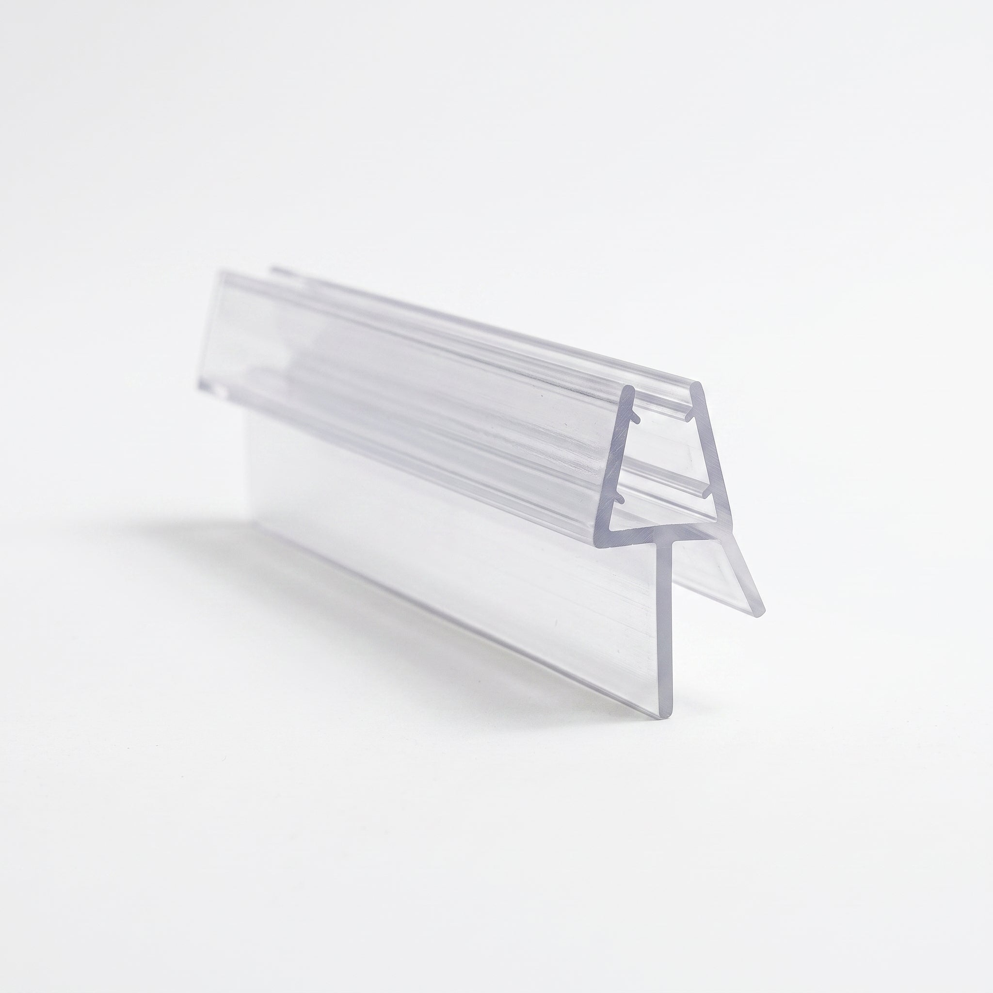 SEAL012 clear shower screen seal profile - 10mm channel for 4-6mm glass with 20mm drop blade and 6mm fin
