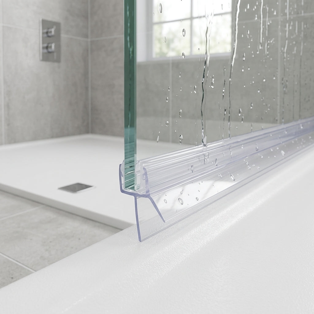 Shower screen seal installed on glass panel - Shower Screen Seal - Fits 8-10mm Glass - Fits 11mm to 16mm gaps