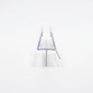 Clear seal offcut end-on on white, glass channel with a long drop blade and a short angled fin
