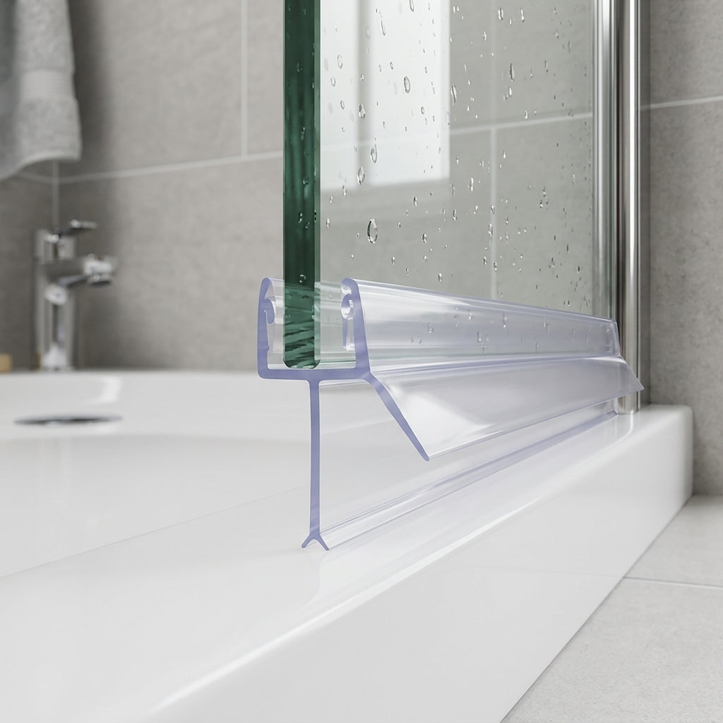 Shower screen seal installed on glass panel - Shower Screen Seal - Fits 8-10mm Glass - Fits 15mm to 20mm gaps
