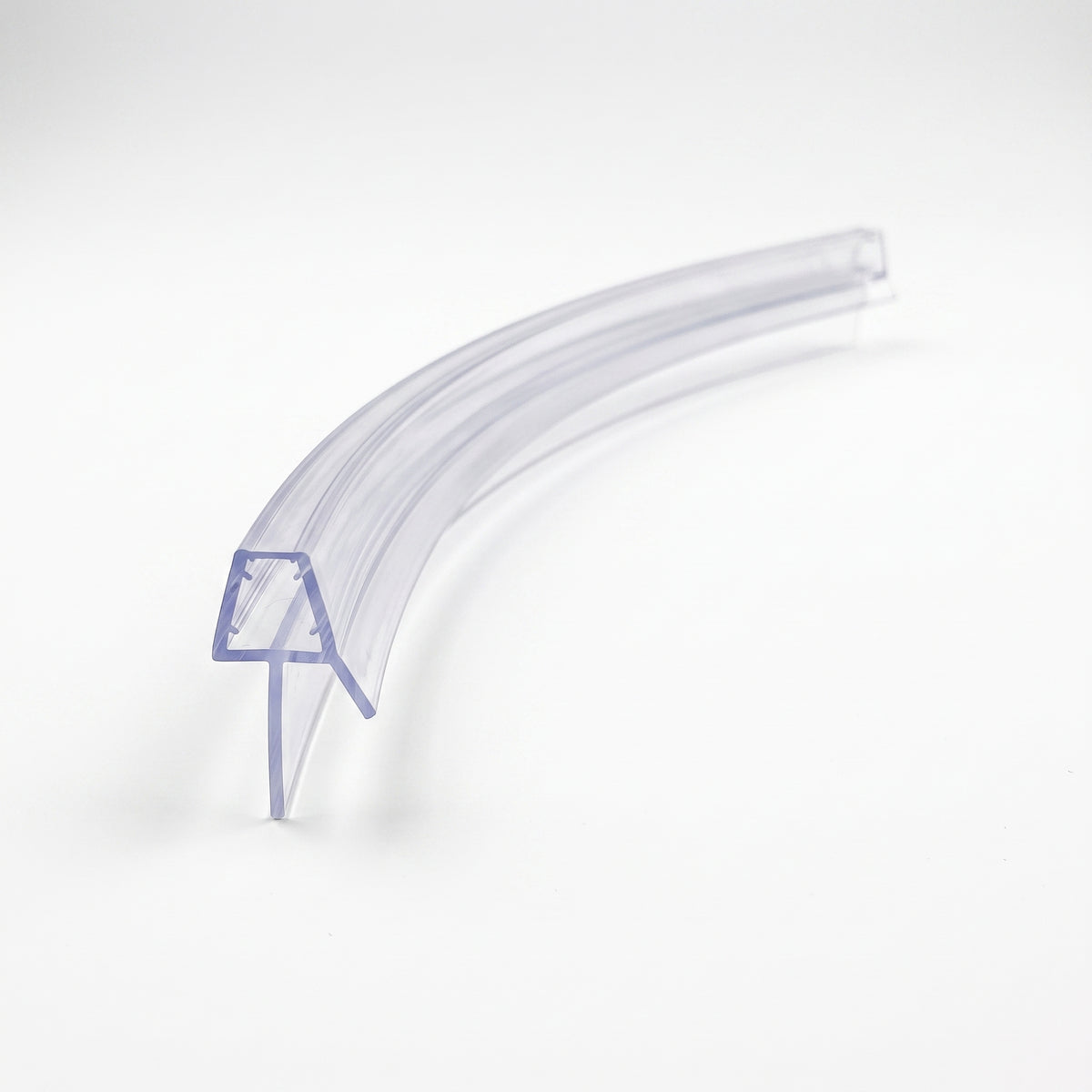Clear pre-curved seal on white, smooth arc with the hooked channel and blade at the near end