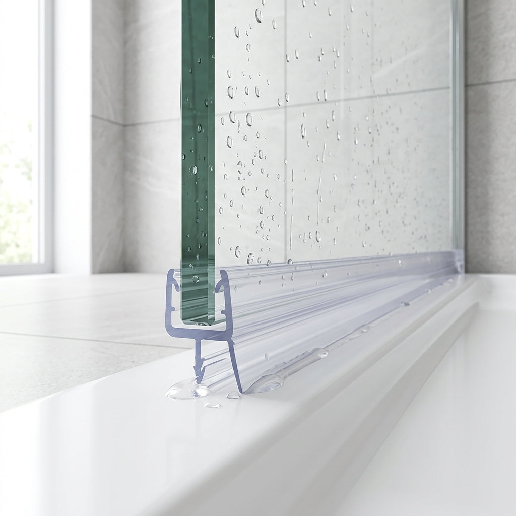 Shower screen seal installed on glass panel - Shower Screen Seal - Fits 4-6mm Glass - Lengths of 800mm, 900mm, 1400mm, 2000mm and 2500mm