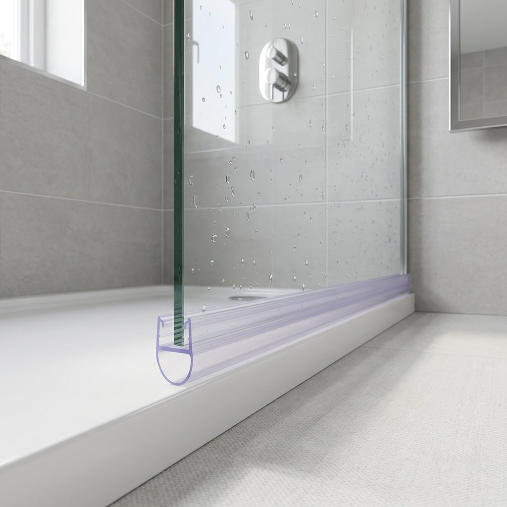 Shower screen seal installed on glass panel - Shower Screen Seal - Fits 4-6mm Glass - Fits 2mm to 7mm gaps