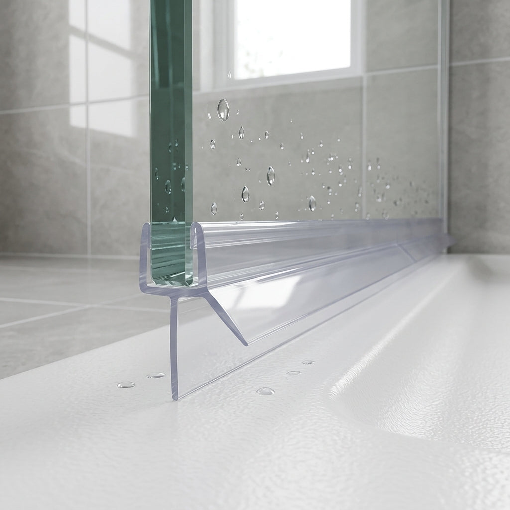 Shower screen seal installed on glass panel - Shower Screen Seal - Fits 8-10mm Glass - Fits 18mm to 23mm gaps