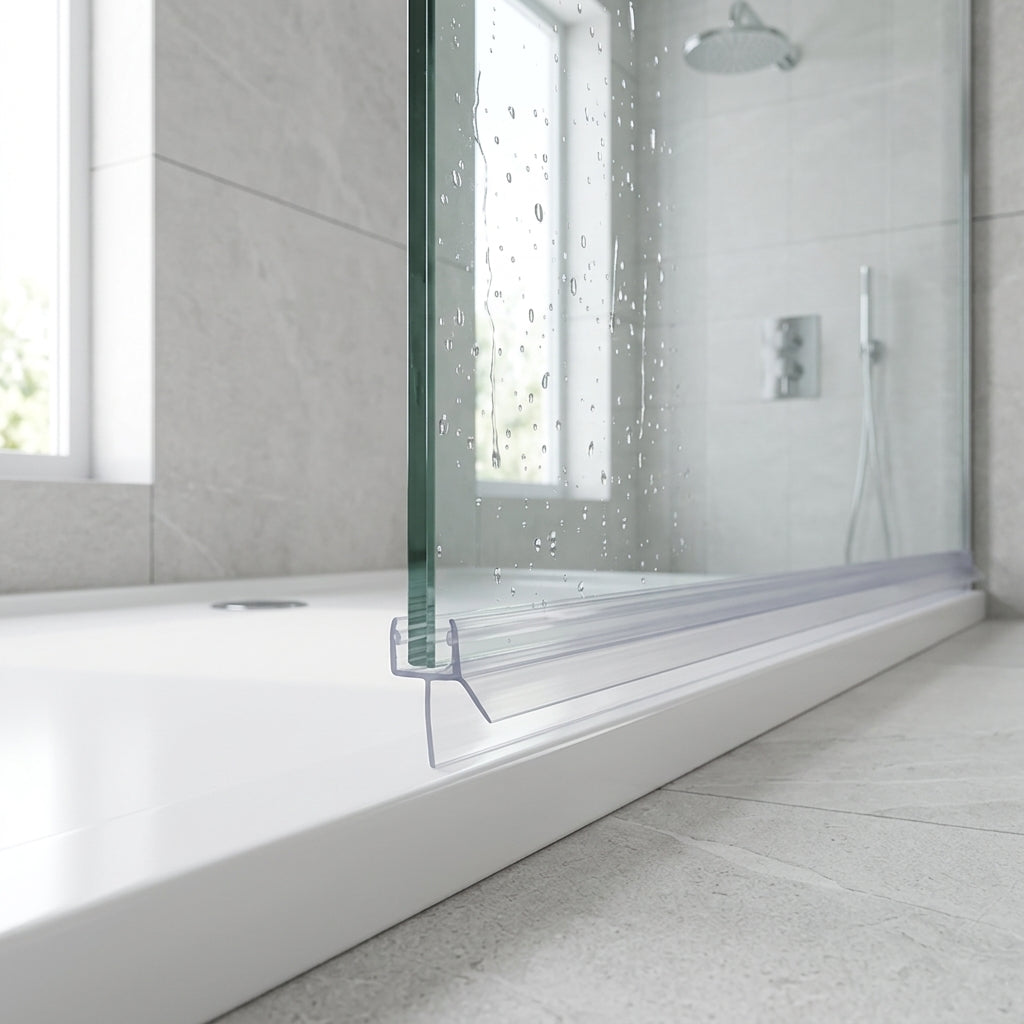 Shower screen seal installed on glass panel - Shower Screen Seal - Fits 10-12mm Glass - Fits 18mm to 23mm gaps