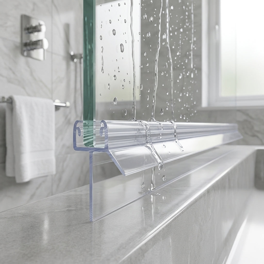 Shower screen seal installed on glass panel - Shower Screen Seal - Fits 4-6mm Glass - Fits 30mm to 35mm gaps