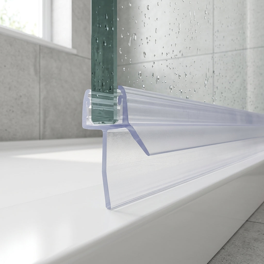 Shower screen seal installed on glass panel - Shower Screen Seal - Fits 8-10mm Glass - Fits 30mm to 35mm gaps