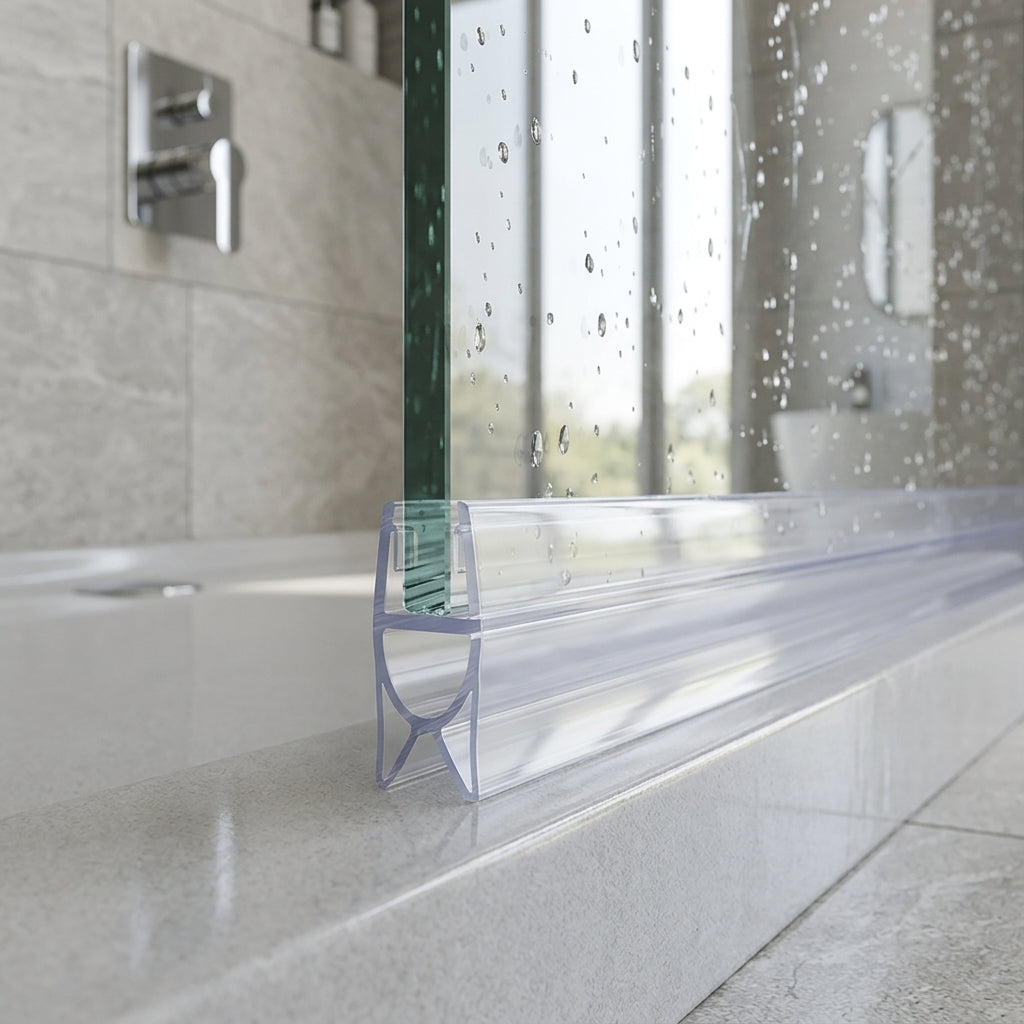 Shower screen seal installed on glass panel - Shower Screen Seal - Fits 4-6mm - Fits 5mm to 15mm gaps