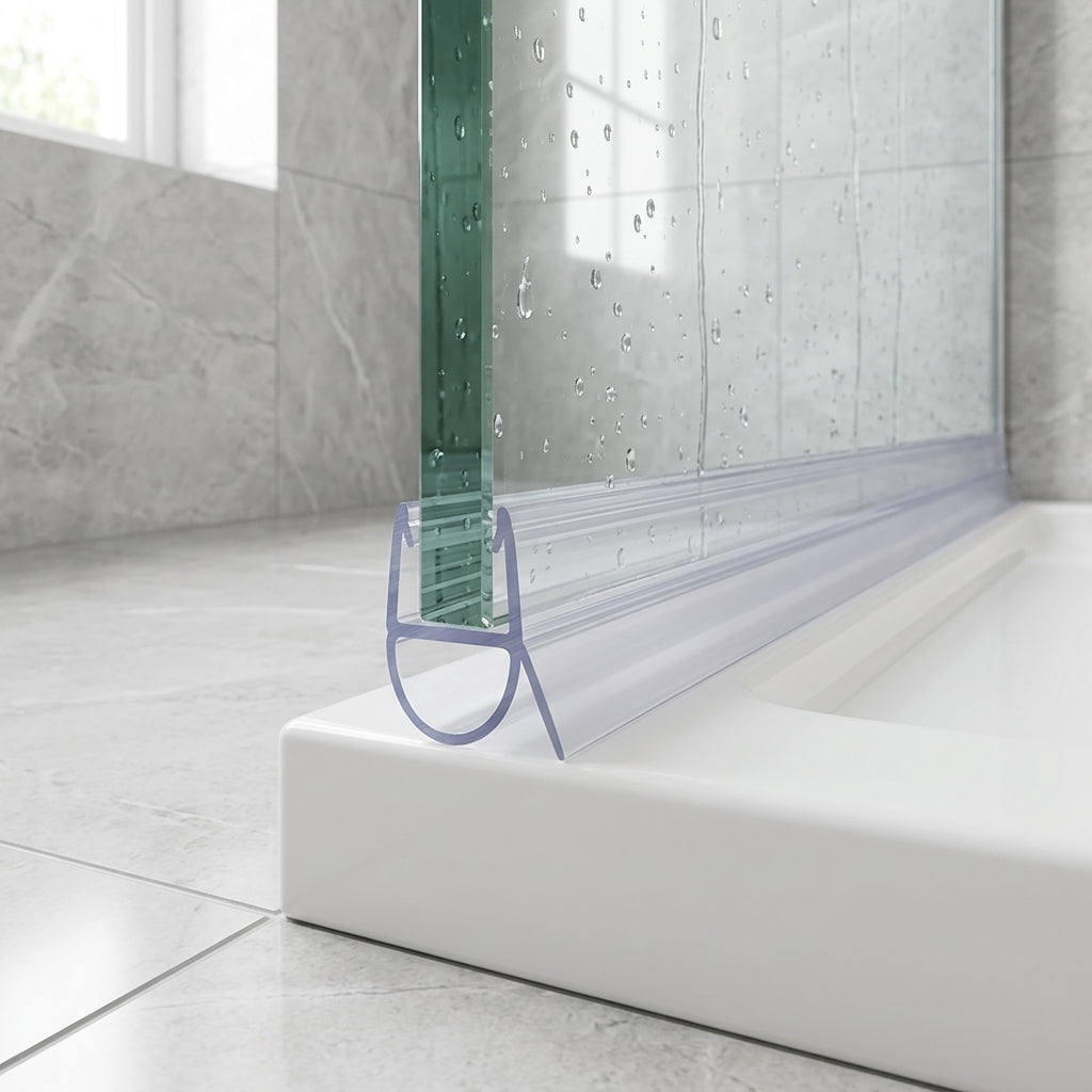 Shower screen seal installed on glass panel - Shower Screen Seal - Fits 8-10mm Glass - Fits 5mm to 15mm gaps