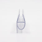 Clear seal offcut end-on on white, glass channel above a large oval bubble loop and side blade