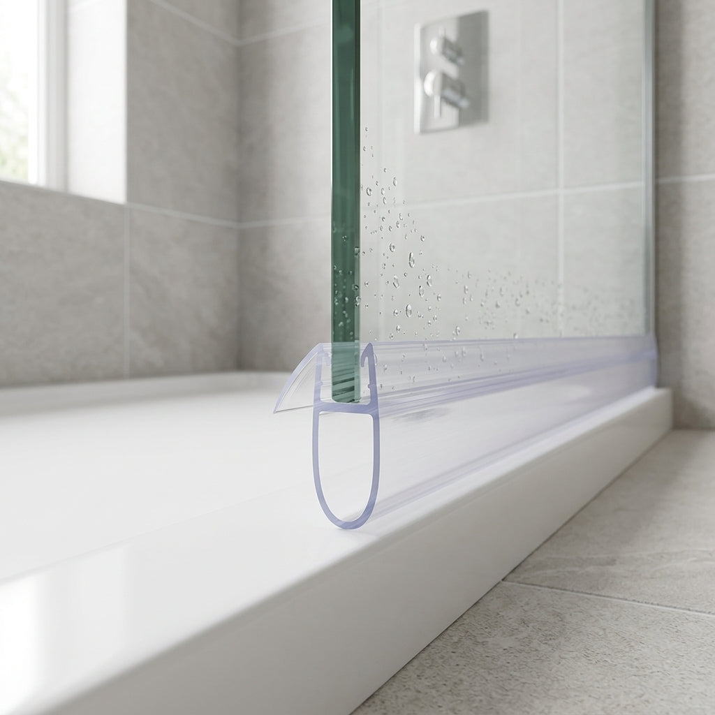 Shower screen seal installed on glass panel - Shower Screen Seal - Fits 4-6mm Glass - Fits 10mm to 15mm gaps