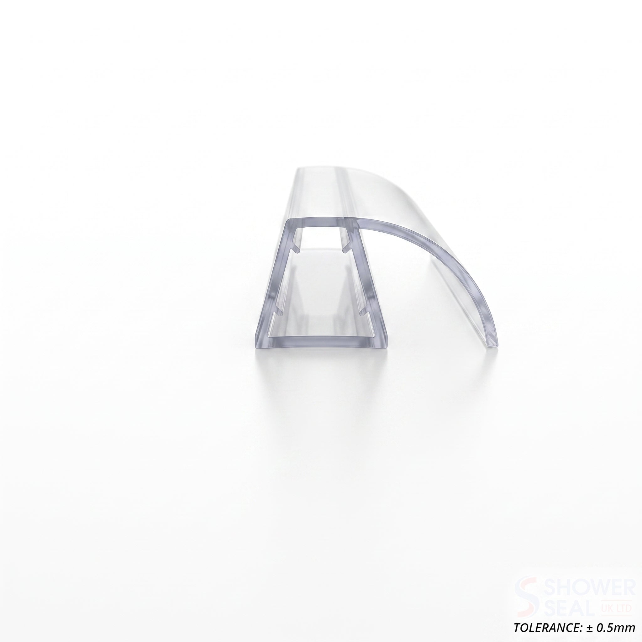 Arched fin seal profile for 4-6mm glass - 10mm channel with rigid 15mm arched threshold fin