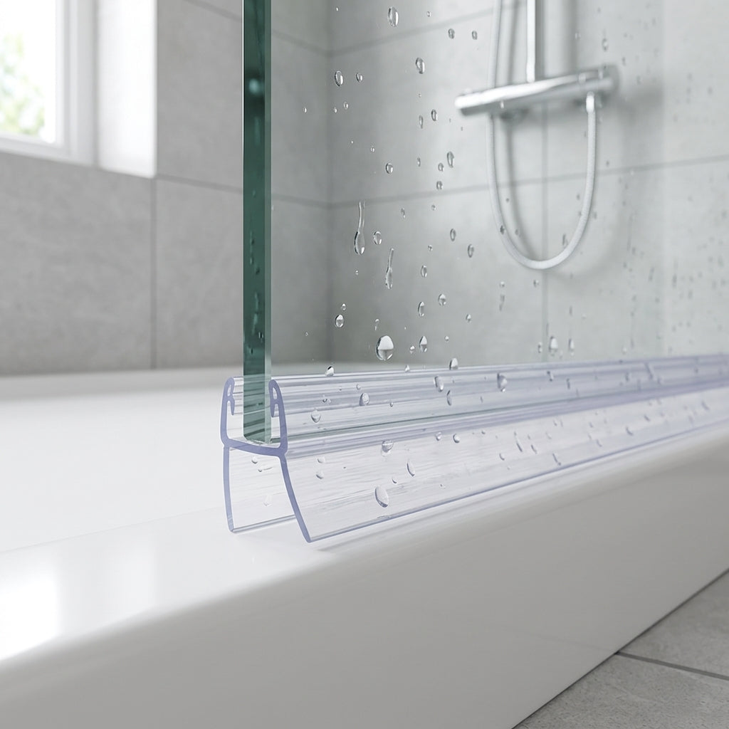 Shower screen seal installed on glass panel - Shower Screen Seal - Fits 10-12mm Glass - Fits 10mm to 15mm gaps