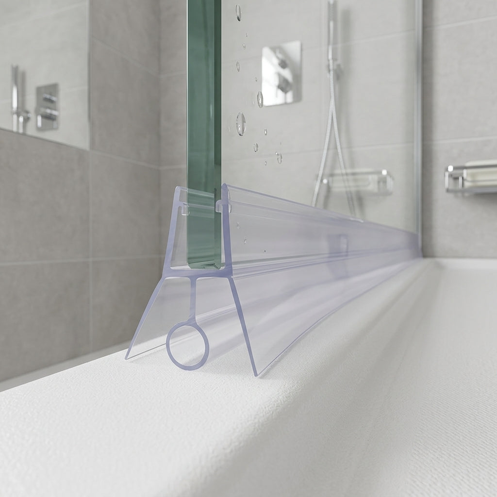 Shower screen seal installed on glass panel - Shower Screen Seal - Fits 4-6mm Glass - Lengths of 800mm, 900mm, 1400mm and 2000mm