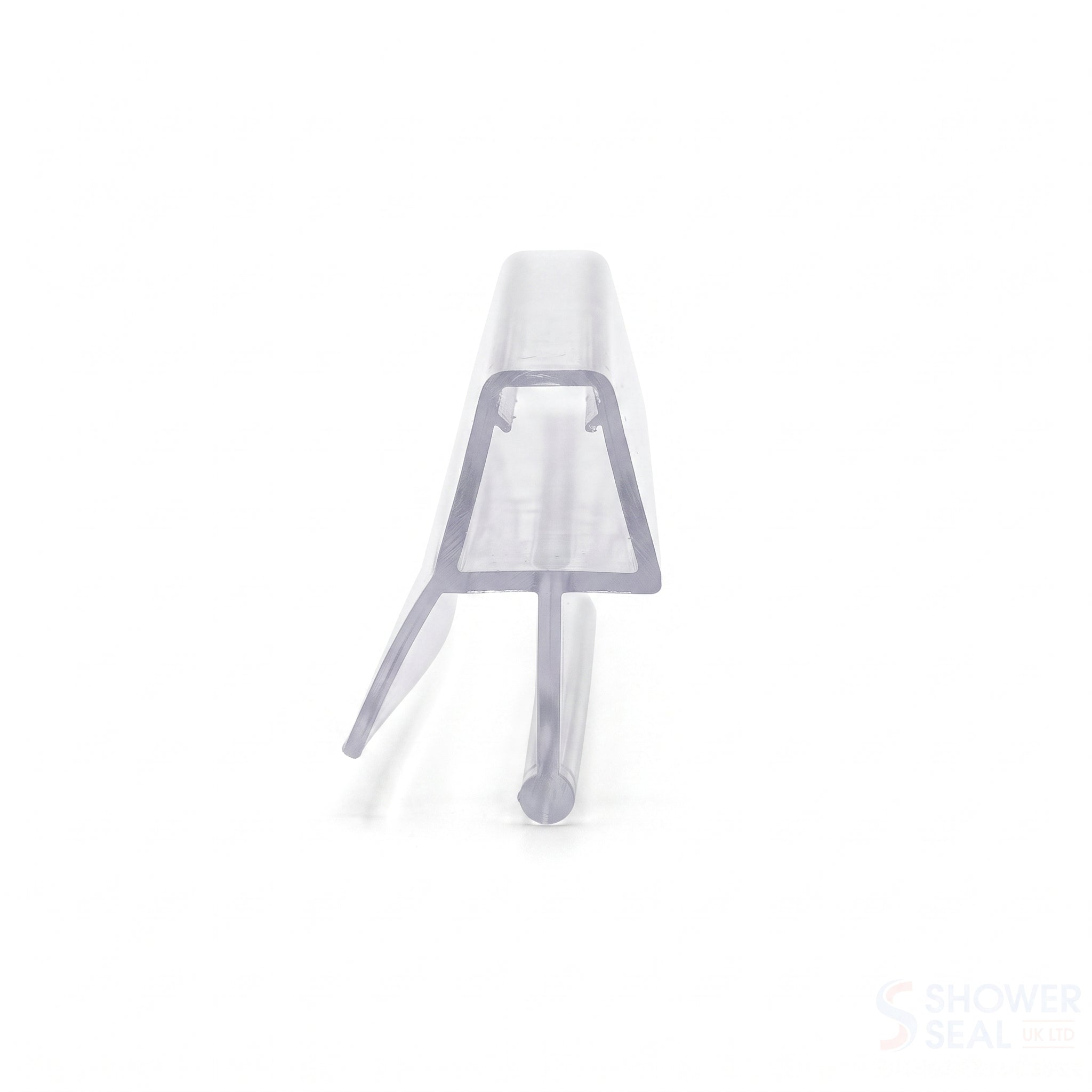 Shower screen seal profile for 4-6mm glass - 10mm channel with 8mm angled fin and 9mm bulb-tipped stem