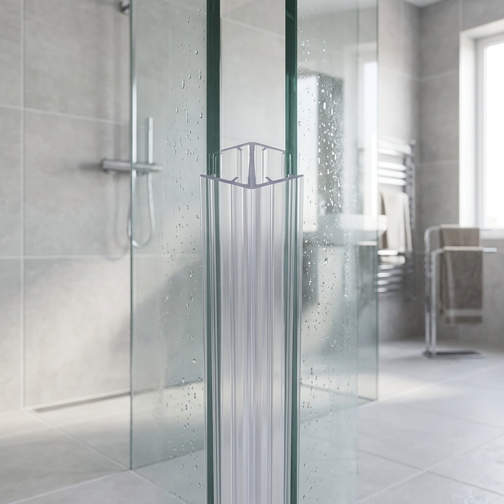 Vertical shower screen seal installed on glass door edge - Shower Screen Seal - Vertical Glass Joint - For 4-6mm Glass