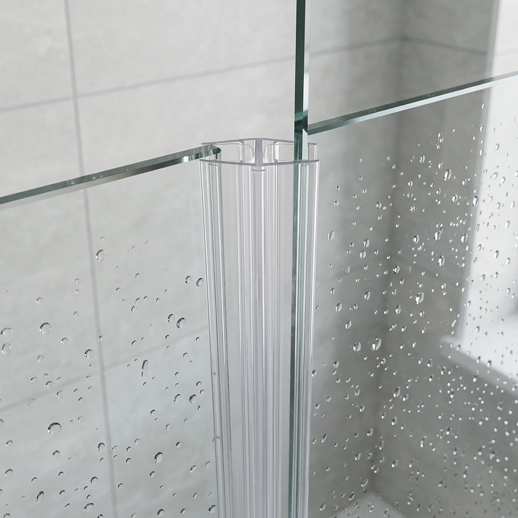 Vertical shower screen seal installed on glass door edge - Shower Screen Seal - Vertical Glass Joint - For 8-10mm Glass
