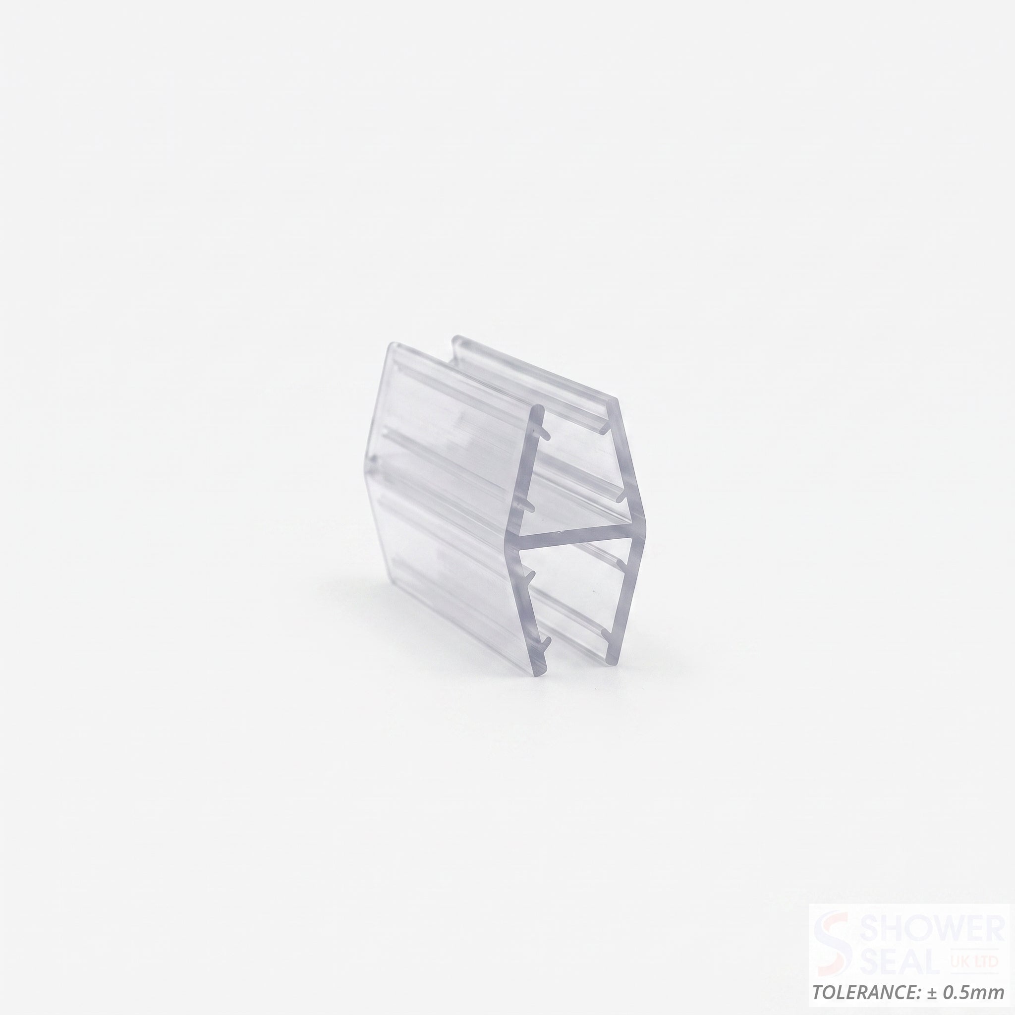 SEAL067 clear H-profile glass joint seal - twin 11mm channels back to back for joining 10-12mm panels inline