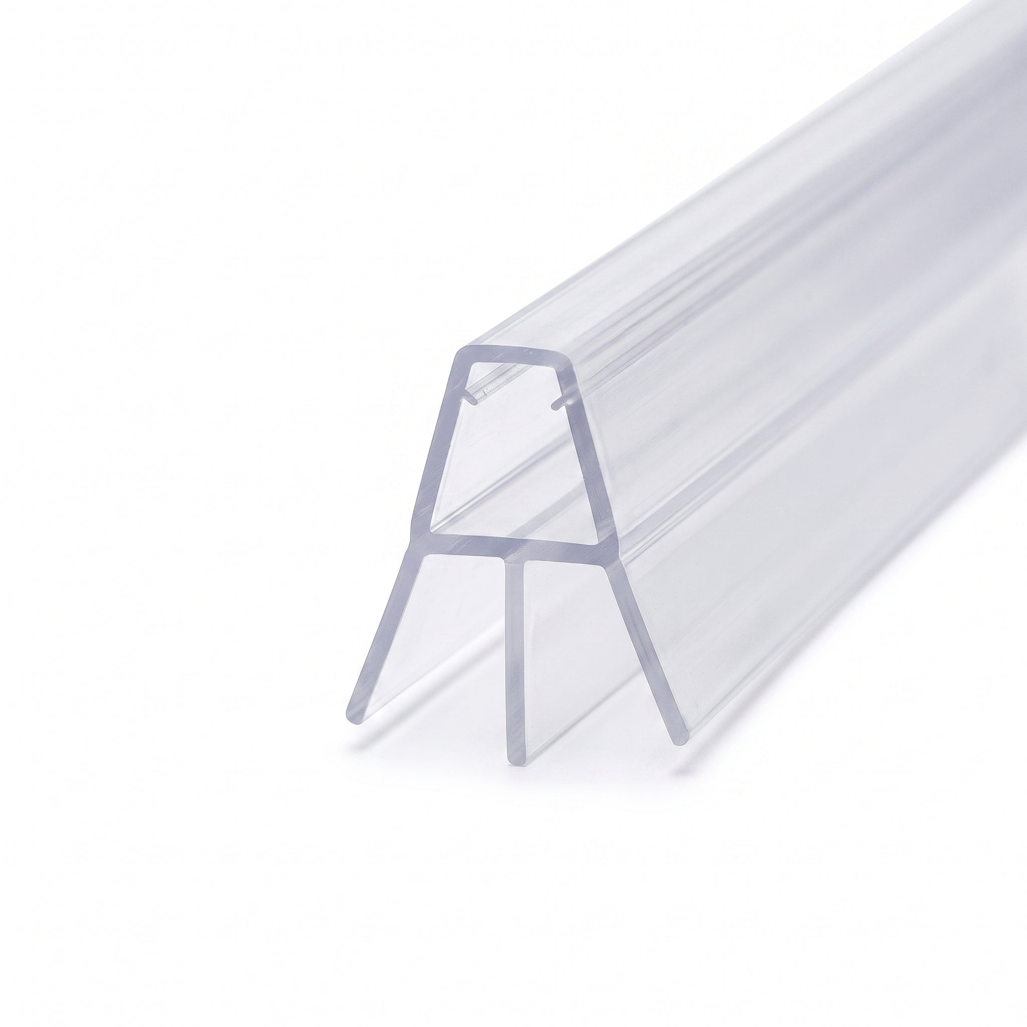 Clear shower screen seal profile for 8-10mm glass - 13mm channel with 15mm centre fin and two 12mm angled fins