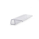 Clear seal offcut on white, glass channel with a broad flat rigid fin running off one side