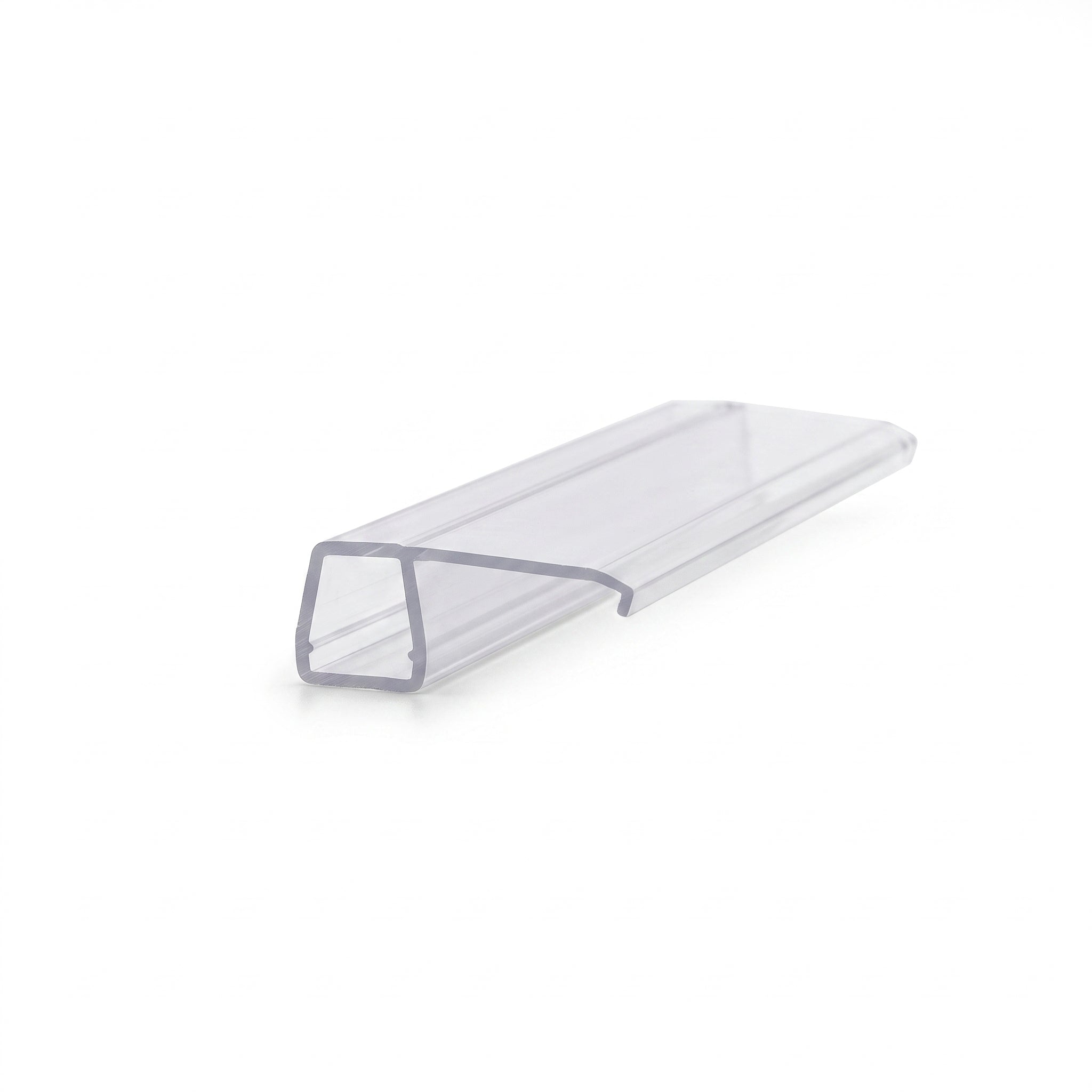 Cut length of SEAL073 clear seal - trapezoid channel for 8-10mm glass with rigid 25mm side fin and 3mm lip