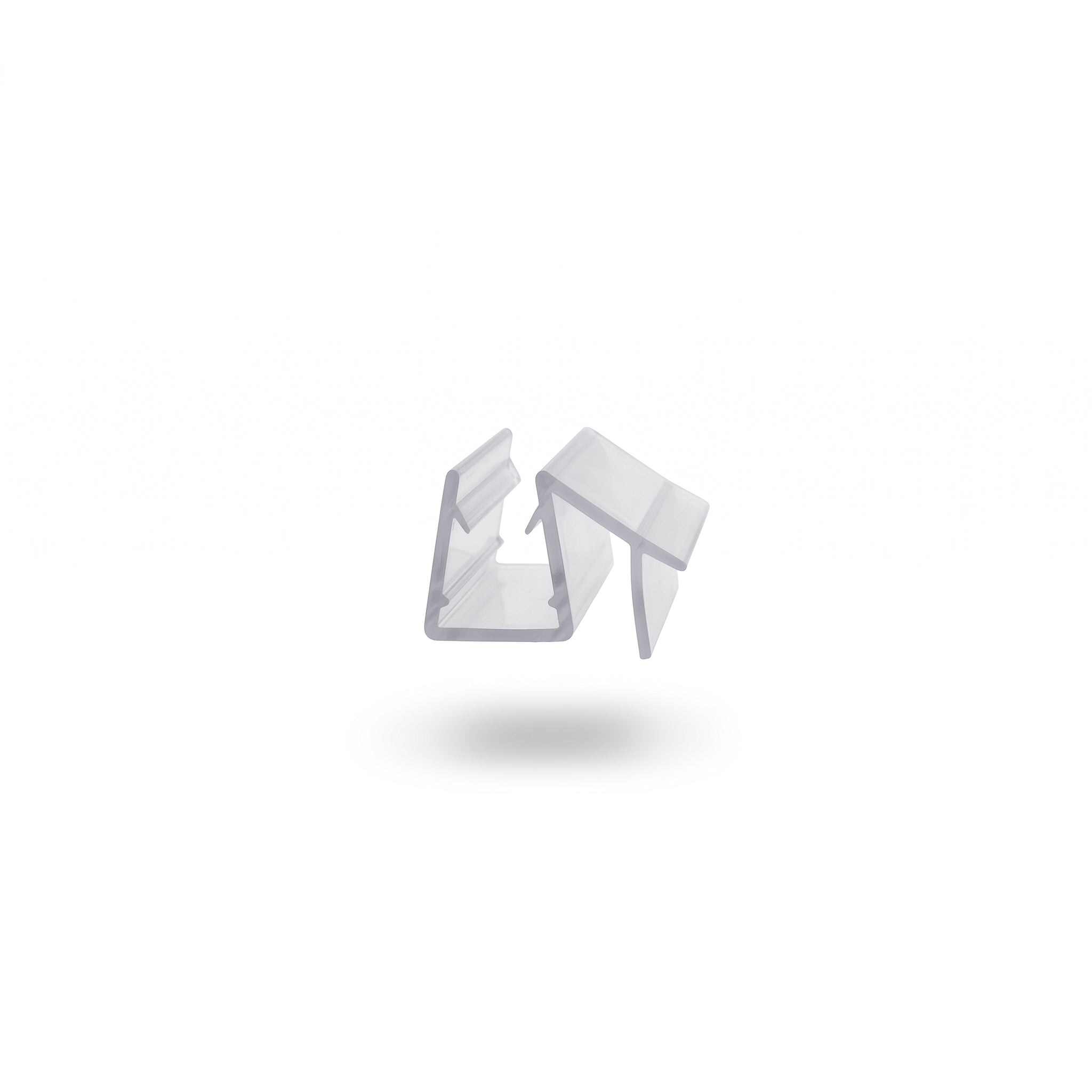 Clear SEAL074 seal cut piece - 4-6mm glass channel with 12mm angled arm and 7mm drop flap