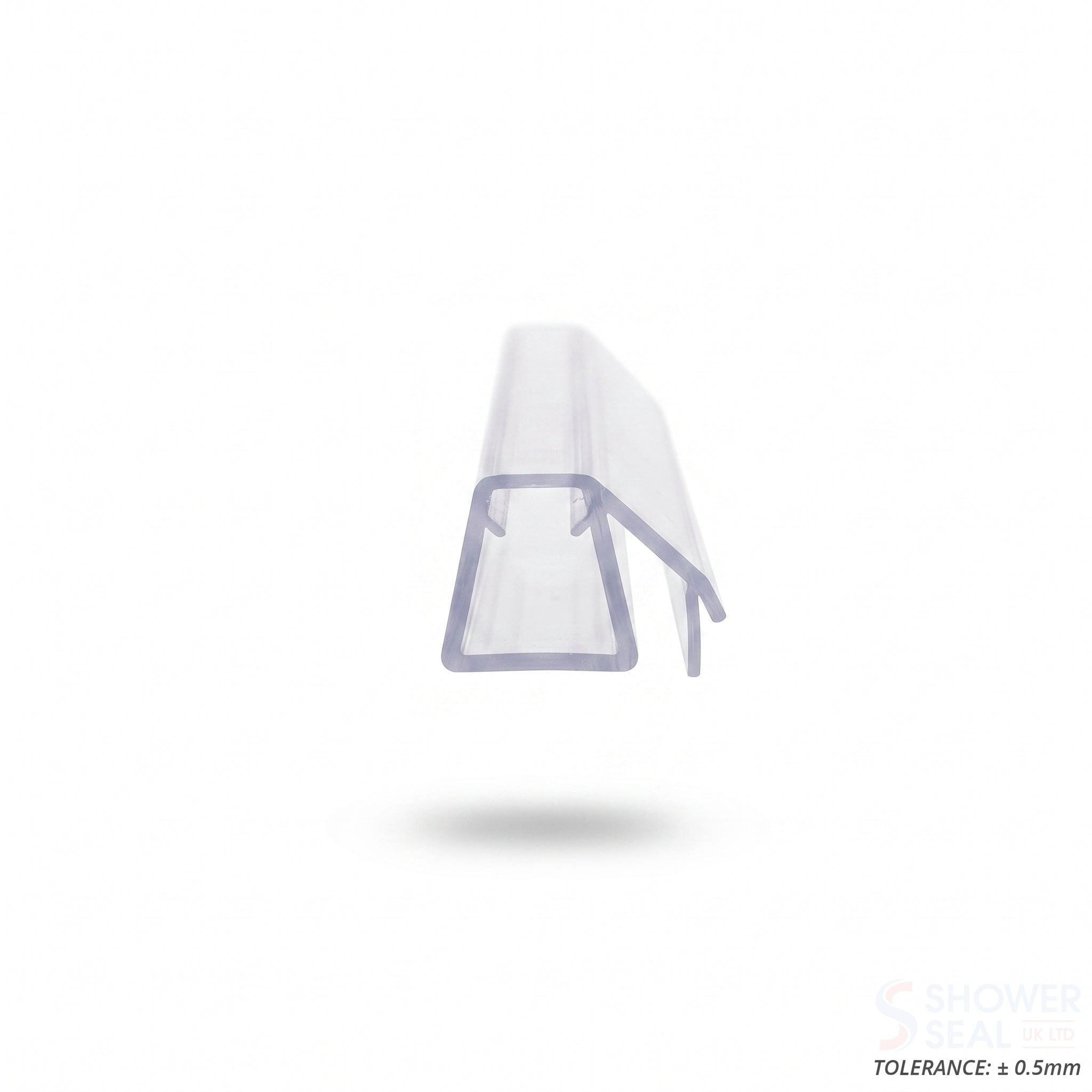 Deflector seal profile for 8-10mm glass - 9mm channel with 13mm angled splash-deflector fin