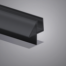 Black shower screen seal on grey studio background, rigid glass channel with soft skirt, strut and 12mm drop blade