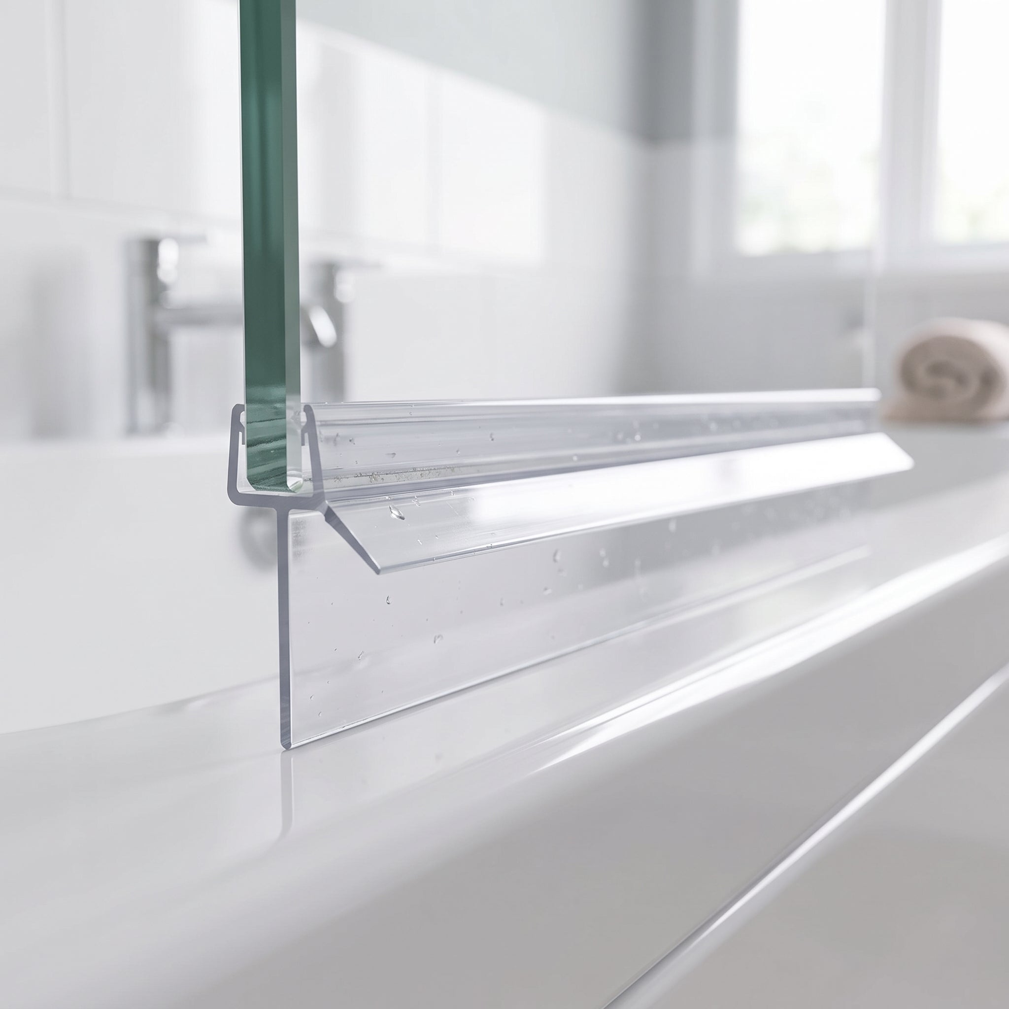 SEAL080 clear seal on 4-6mm bath screen glass - 30mm blade closing a large gap to the bath rim