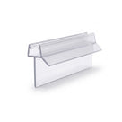 Clear shower seal offcut on white, glass channel with a wide straight blade and a short angled fin