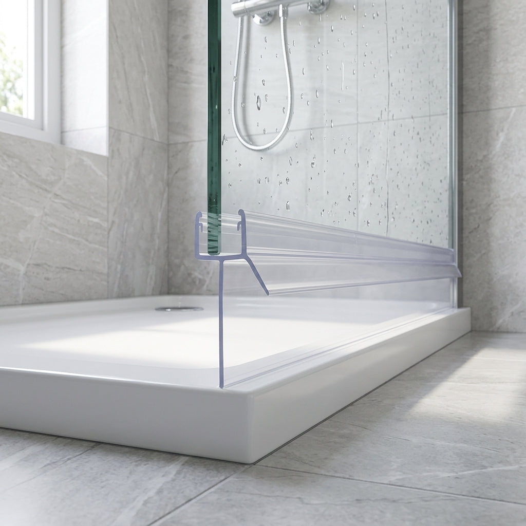 Shower screen seal installed on glass panel - Shower Screen Seal - Fits 8-10mm Glass - Fits 25mm to 30mm gaps
