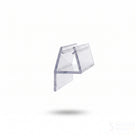 Clear seal offcut angled on white, glass channel with a flat blade folding away, Shower Seal watermark