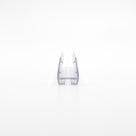 Clear carrier seal offcut end-on on white, push-on glass channel with a grooved slot below