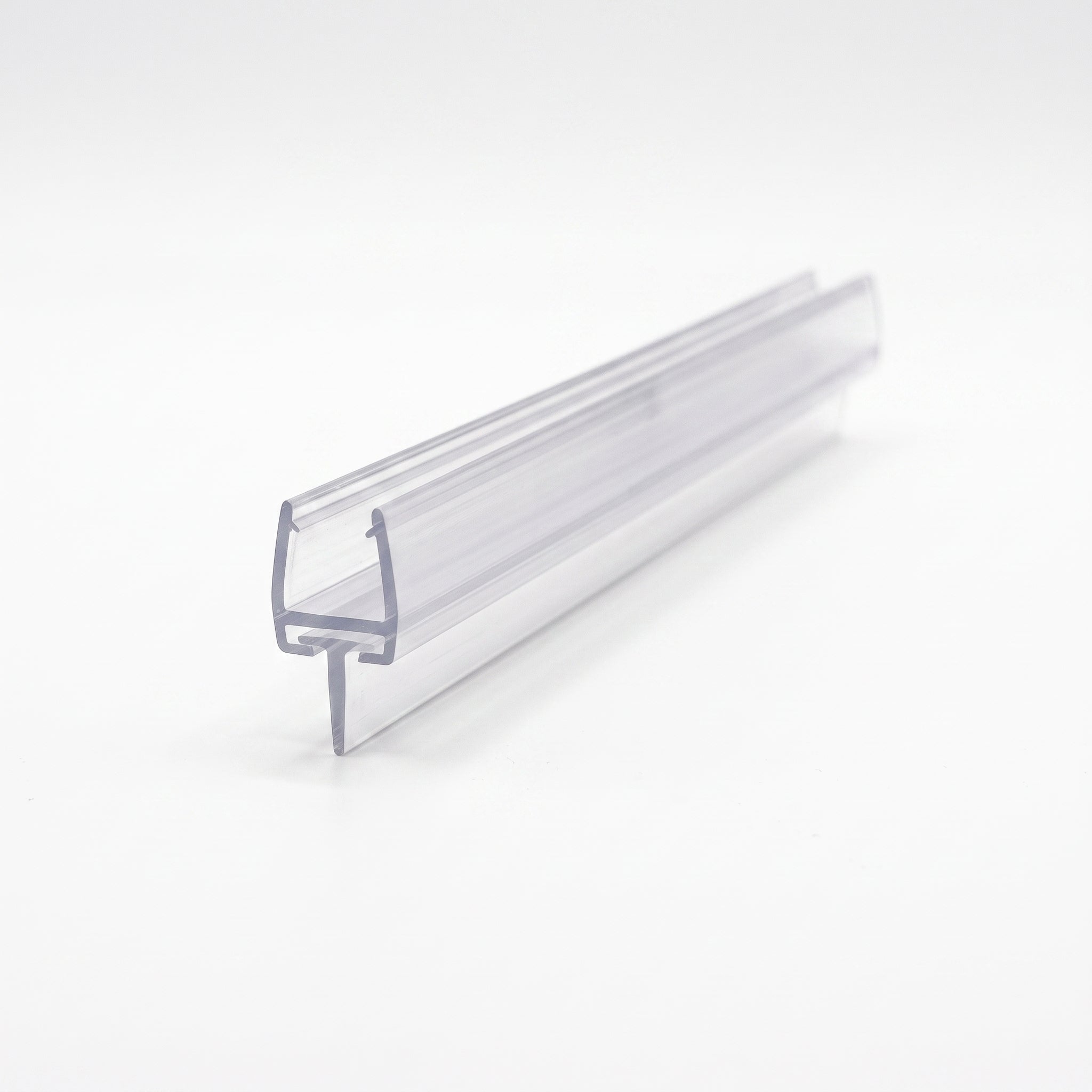 SEAL084T tapered shower screen seal - 12mm channel for 8mm glass with blade tapering from 6mm to 27mm deep