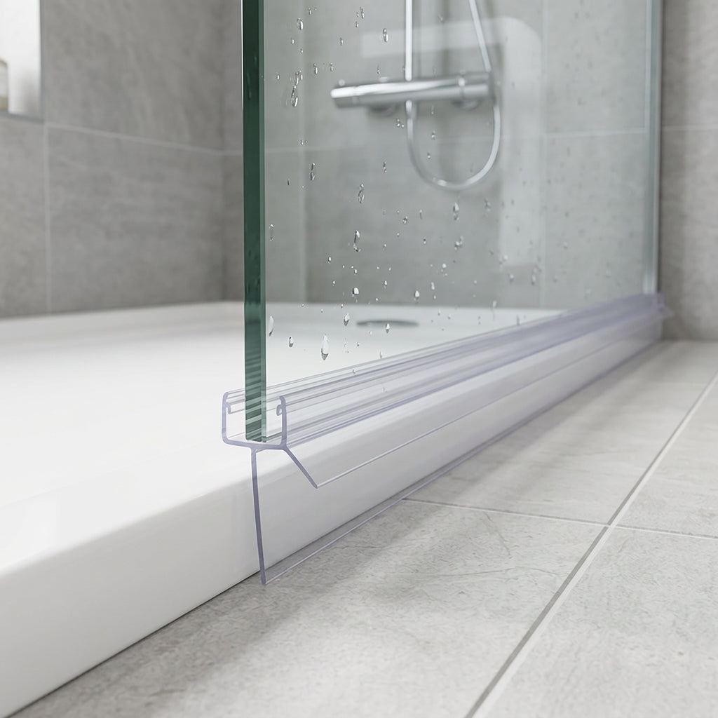 Shower screen seal installed on glass panel - Shower Screen Seal - Fits 4-6mm Glass - Fits 45mm to 55mm gaps