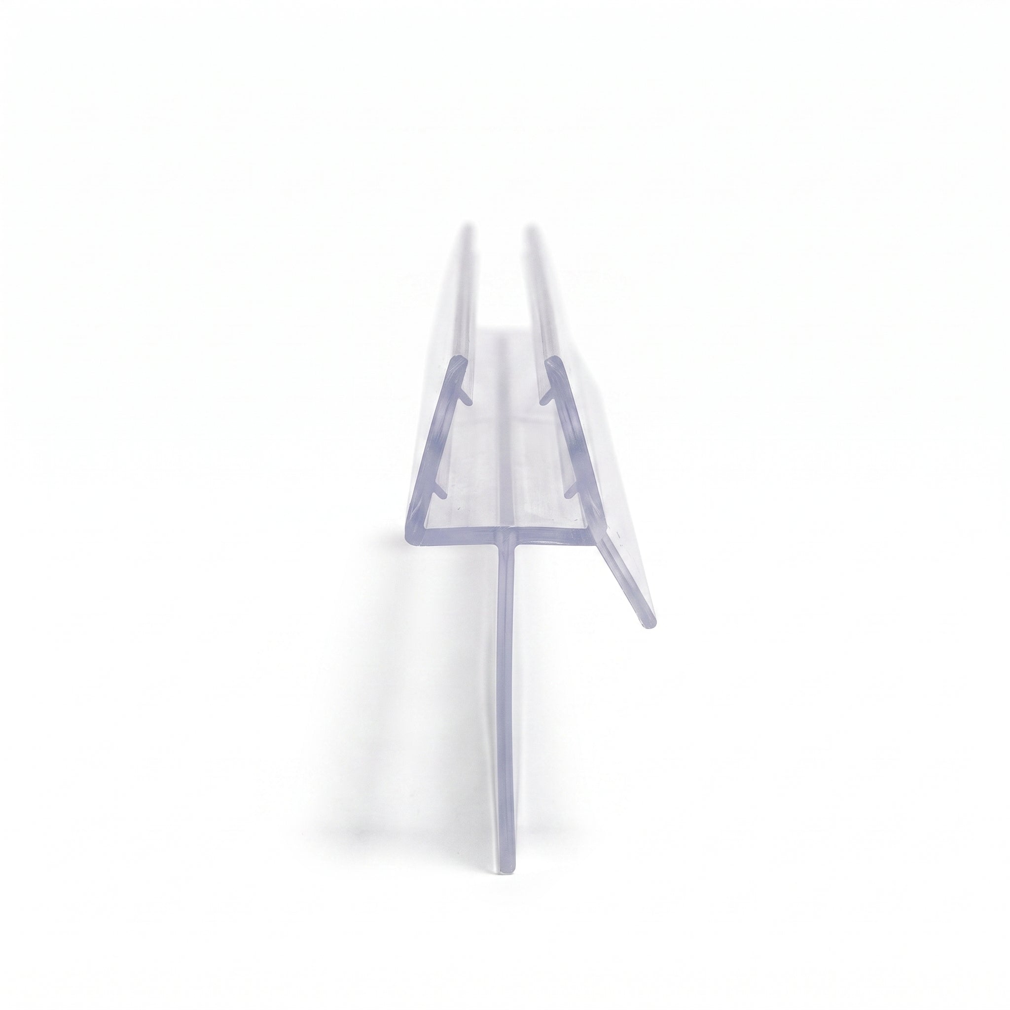 SEAL095 clear shower screen seal profile - 12mm channel for 8-10mm glass with 50mm long drop blade